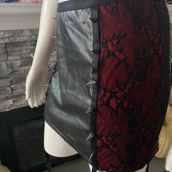 DollsKill | NWT’s gothic lace stud embellished and embroidered garter mini skirt - Picture 6 of 9